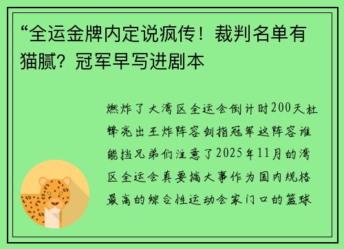 “全运金牌内定说疯传！裁判名单有猫腻？冠军早写进剧本